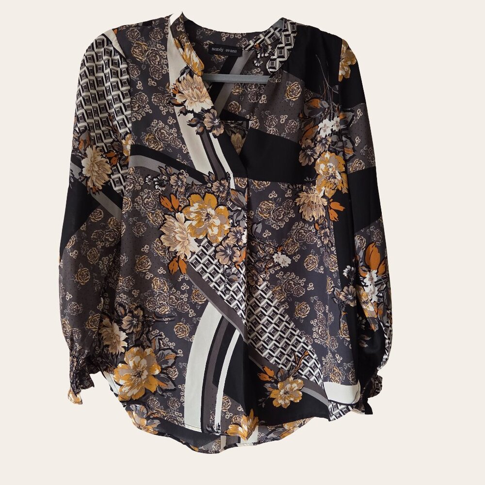 Mandy Evan Long Sleeve Blouse - floral and geometric patterns
